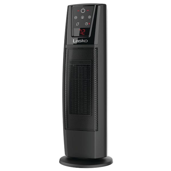 1500 W 20 in. Black Indoor Electric Tower Fan Forced Oscillating Ceramic Space Heater with Remote, Auto Shut-Off, Timer