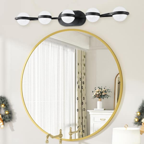 37 in. 5-Light Black LED Vanity Light for Bathroom Lighting