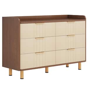 Brown 6 drawer 19.29 in. Wide Dresser with Gold Metal Handles
