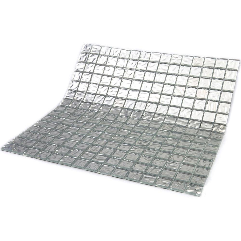 Silver 12'' x 12'' Glossy Glass Mosaic Wall and Floor Tile