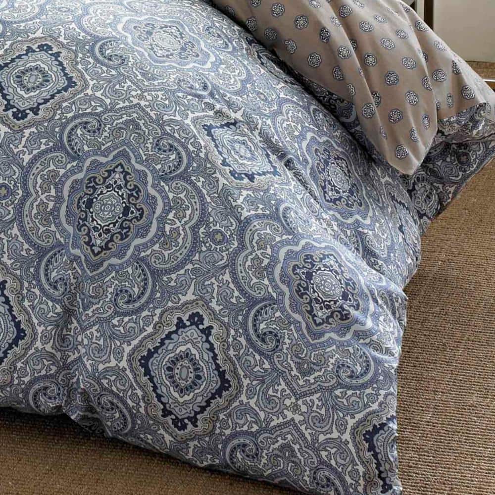 Milan Blue and Gray Cotton Twin Reversible Comforter Set