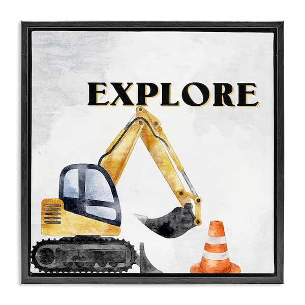 Explore Construction Vehicle by Kim Allen Black Floater Frame Typography Graphic Art Print 25 in. x 25 in.