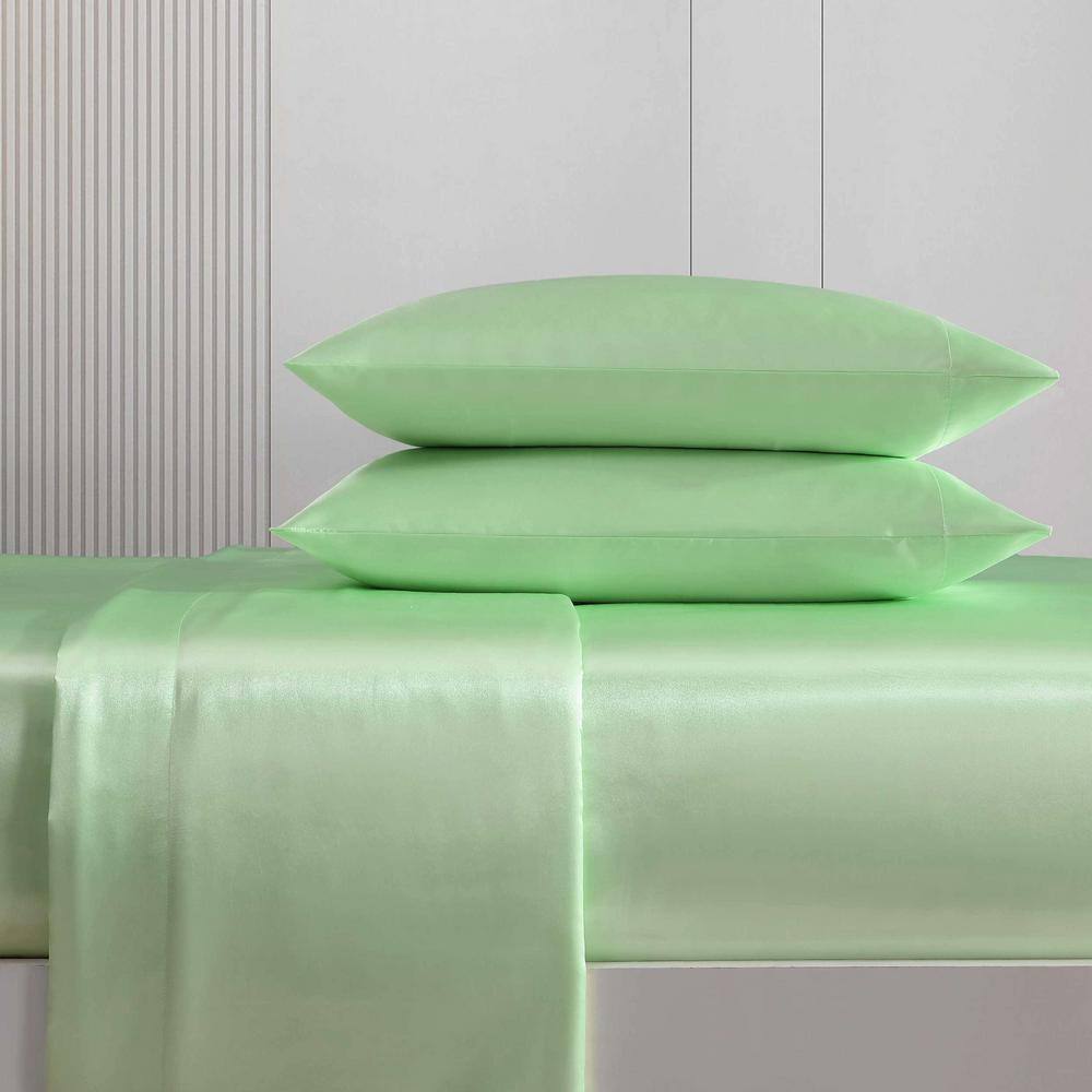 King Size Solid Pink Satin Polyester Sheet Set