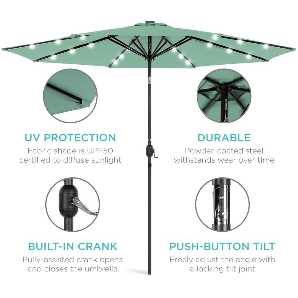 10ft Seaglass Solar LED Lighted Patio Umbrella with Tilt Adjustment