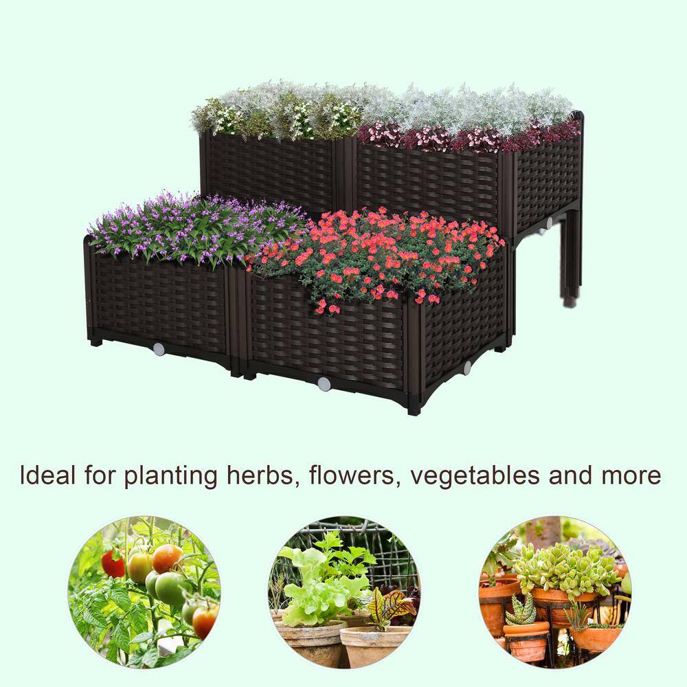 Brown Polypropylene Modular Self-Watering Raised Garden Bed