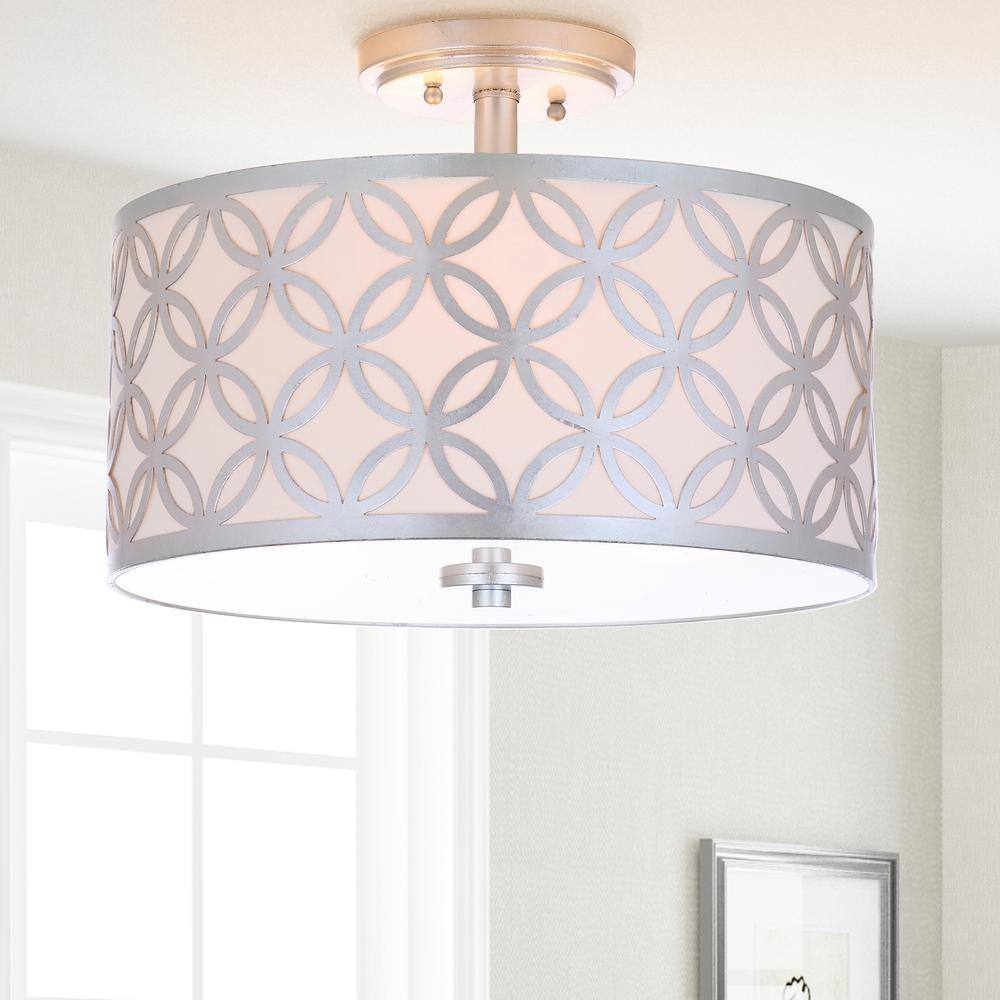 Cecily Silver Glass Drum Flush Mount Light