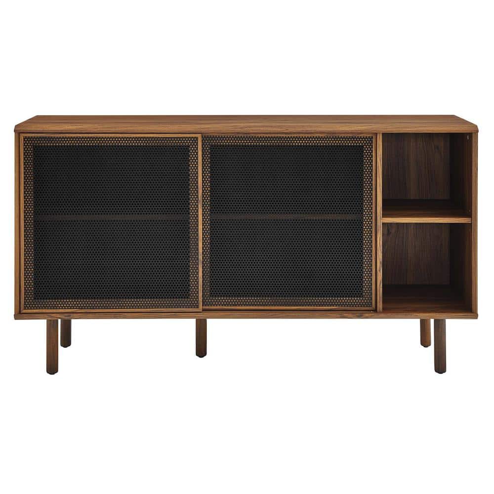 Urban Flair 59" Walnut Sideboard with Sliding Metal Mesh Doors