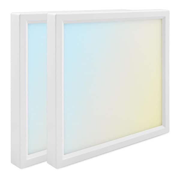 LUXRITE 6 in. Square White Modern Flush MountCeiling Light Selectable LED Integrated 15W 1000LM 5CCT 2700K-5000K Dimmable 2-Pack