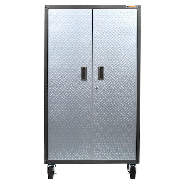 Gladiator Ready-to-Assemble Steel Freestanding Garage Cabinet in Silver Tread with Casters (36 in. W x 66 in. H x 18 in. D)
