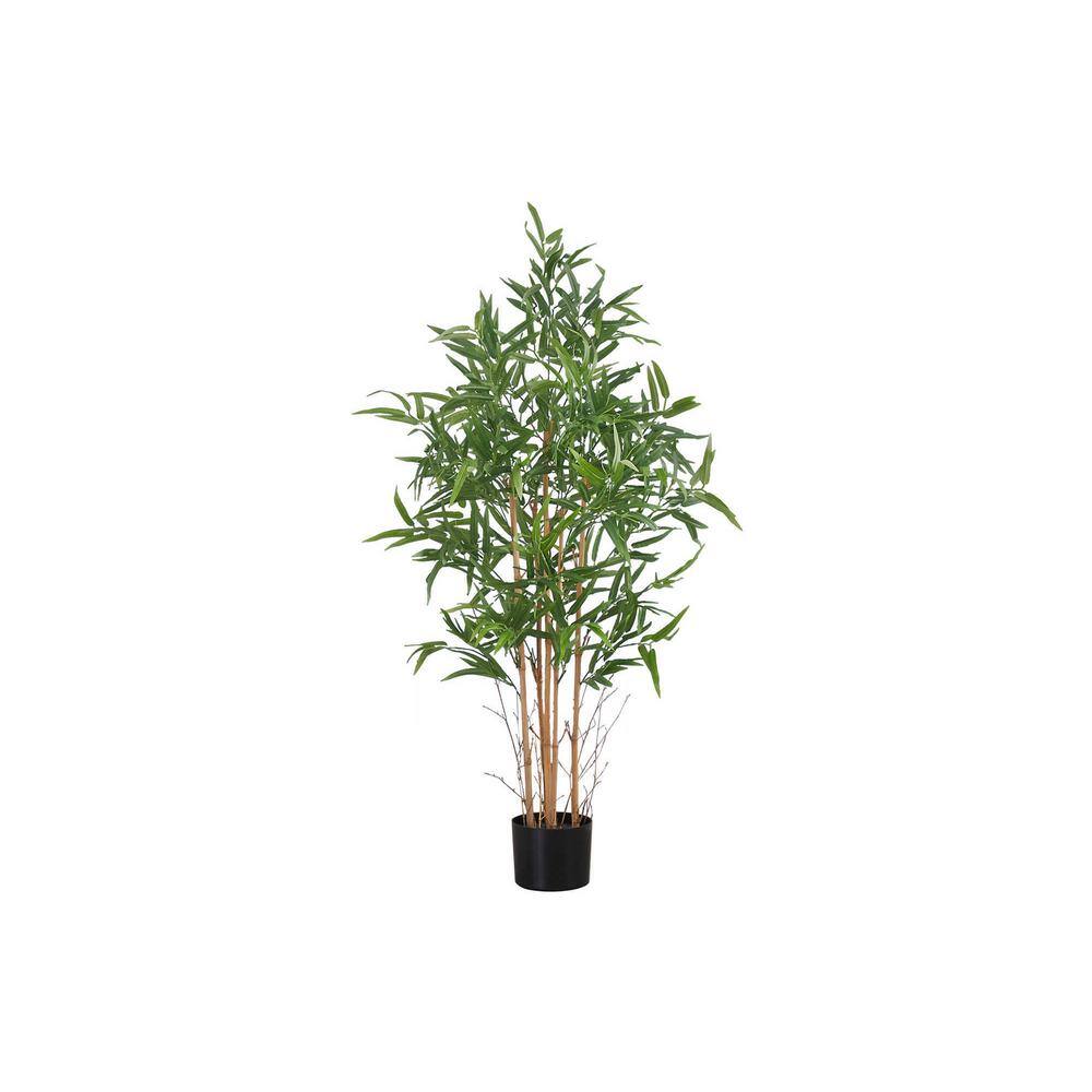50 in. Artificial Green Decorative Bamboo in Black Pot with Many Green Leav
