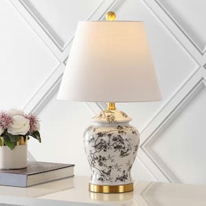 Penelope 22 in. Gray/White Chinoiserie Classic LED Table Lamp