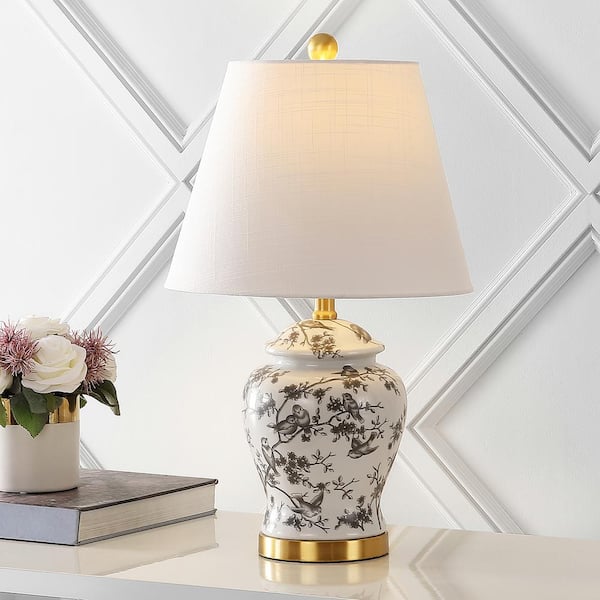 JONATHAN Y Penelope 22 in. Gray/White Chinoiserie Classic LED Table Lamp
