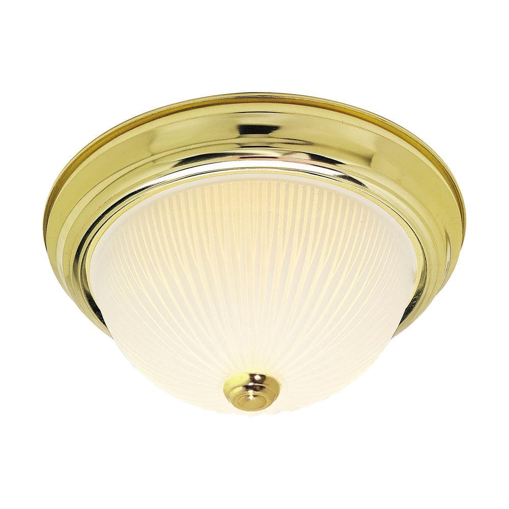 Polished Brass and Glass Drum Flush Mount Ceiling Light