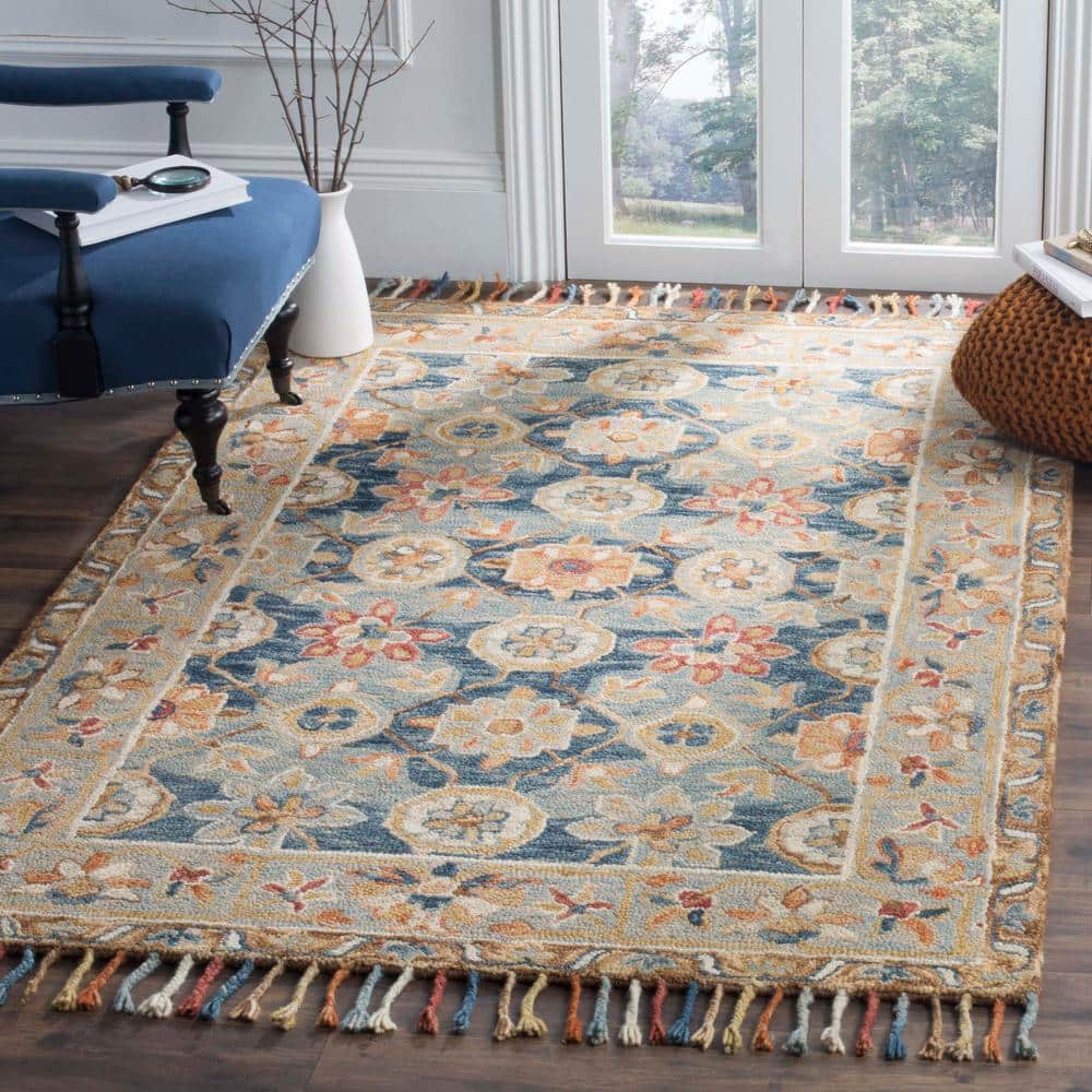 Gray and Navy Geometric Wool Handmade Runner Rug