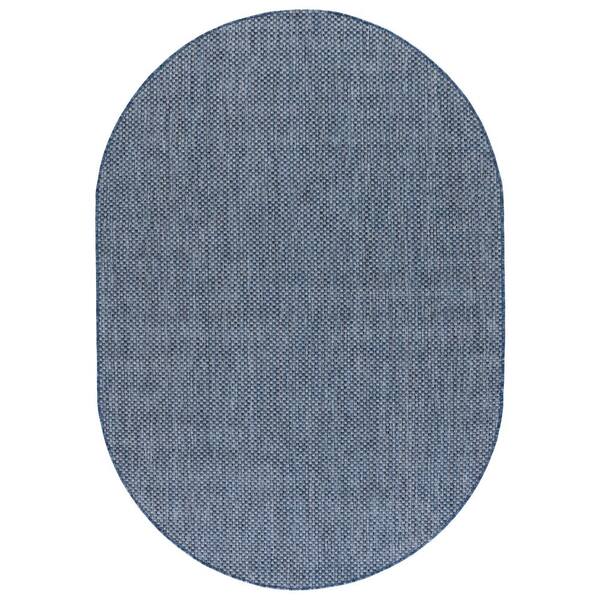 Courtyard 5 ft. x 8 ft. Oval Navy/Gray Solid Color Distressed Indoor/Outdoor Area Rug