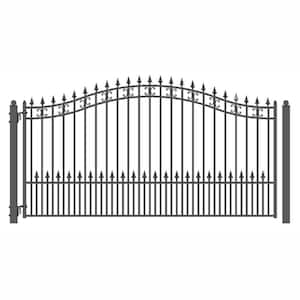 St. Louis Style 12 ft. x 6 ft. Black Steel Single Swing Driveway Fence Gate