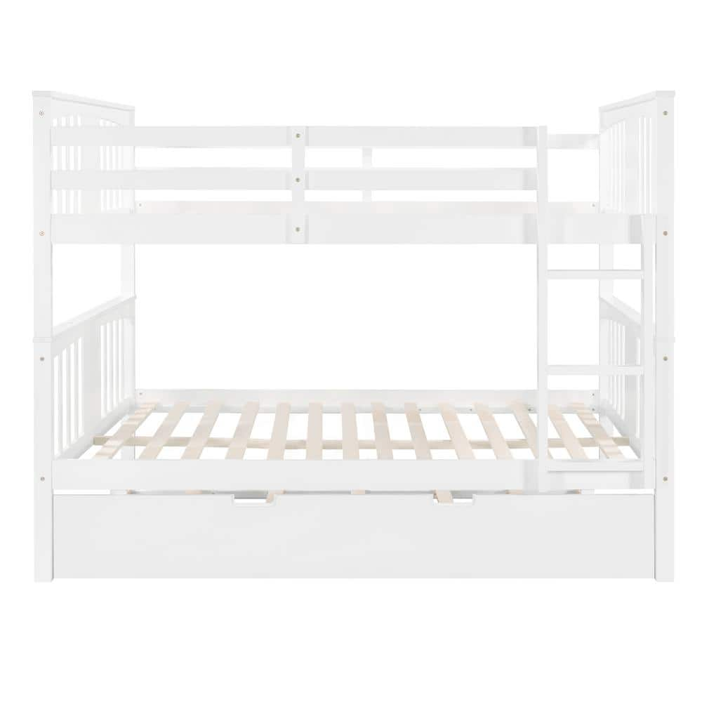 White Full Over Full Bunk Bed with Twin Size Trundle, Detachable Full Size Solid Wood Kids Bunk Bed Frame with Ladder -  ANBAZAR, 01350ANNA-K