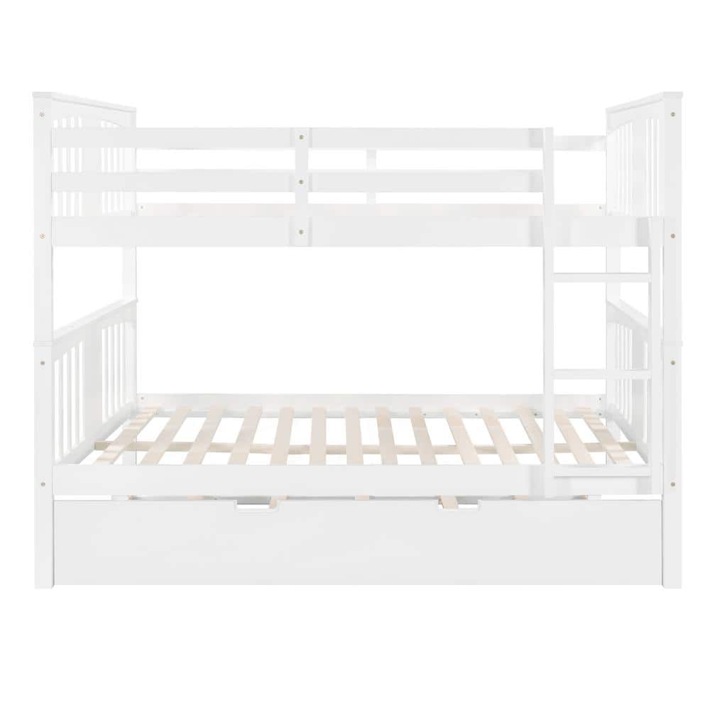Harper & Bright Designs White Full Wood Bunk Bed with Twin Size Trundle and Ladder - 3