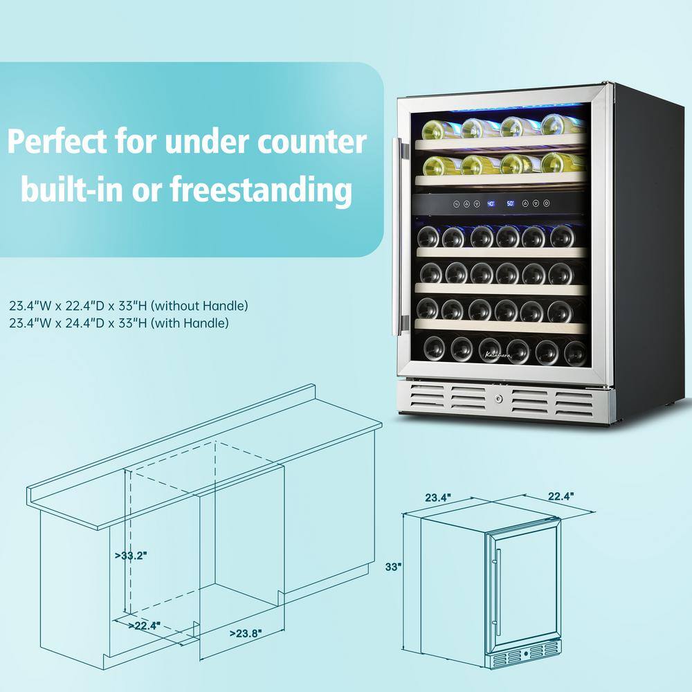 Kalamera 24" Stainless Steel Dual Zone Wine Refrigerator with LED Lighting