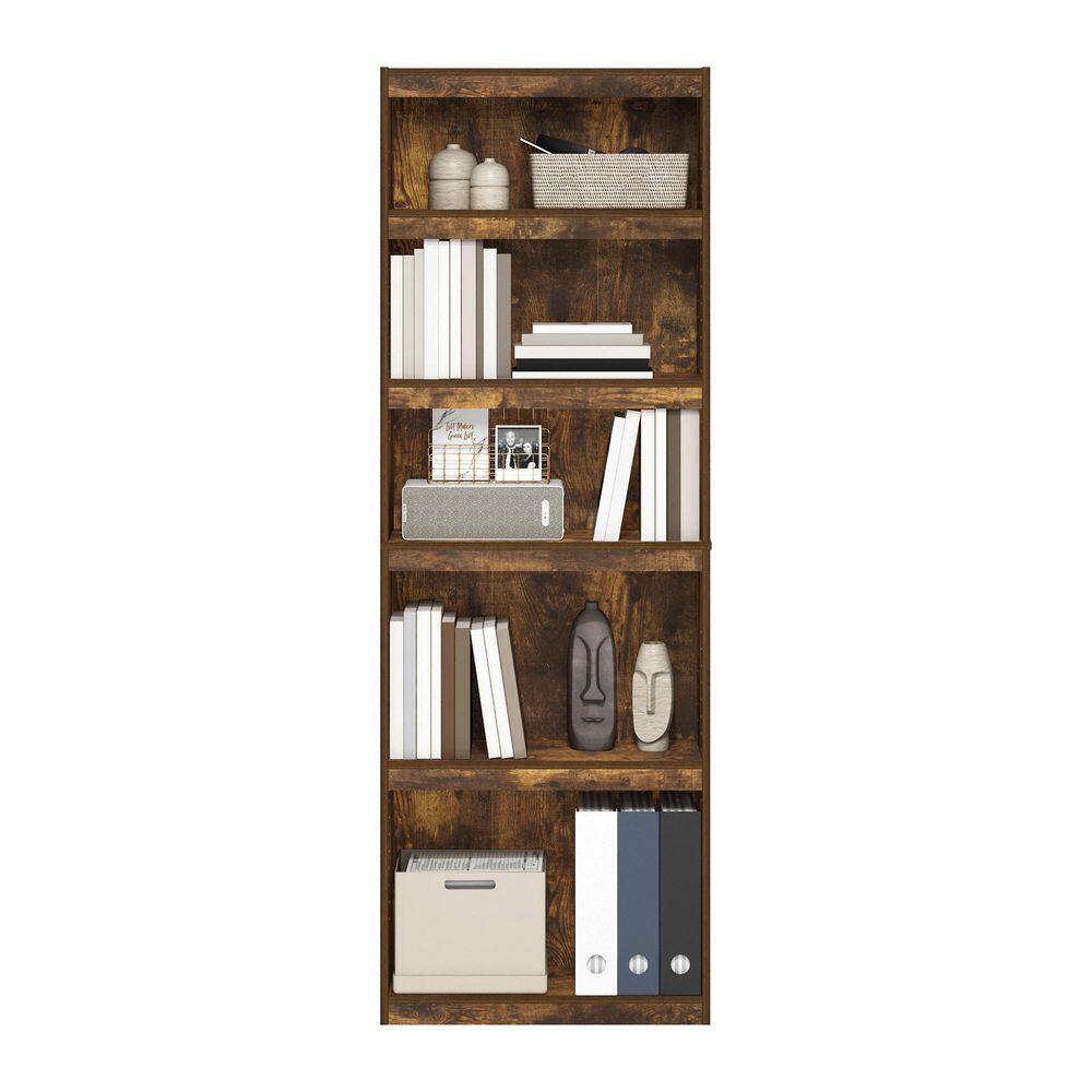 Amber Pine Adjustable 5-Tier Wooden Bookshelf