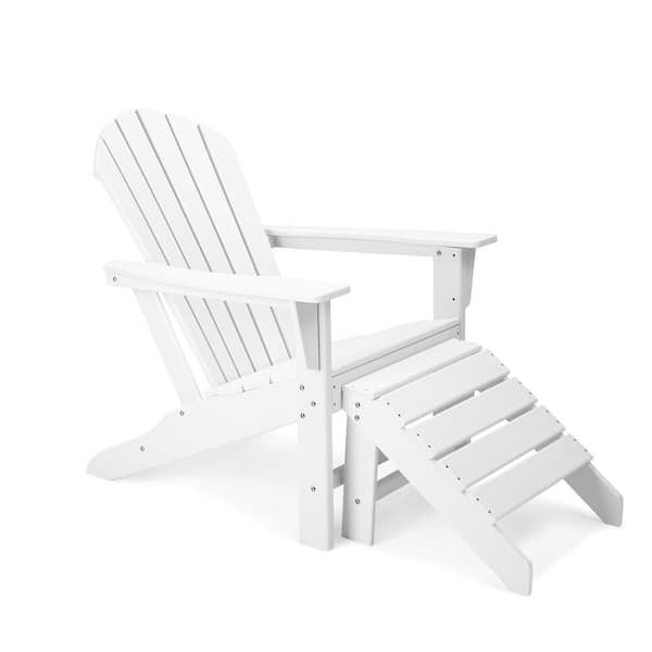 EDYO LIVING White 2-Piece Plastic HDPE Patio Conversation Set with Adirondack Chair and Ottoman