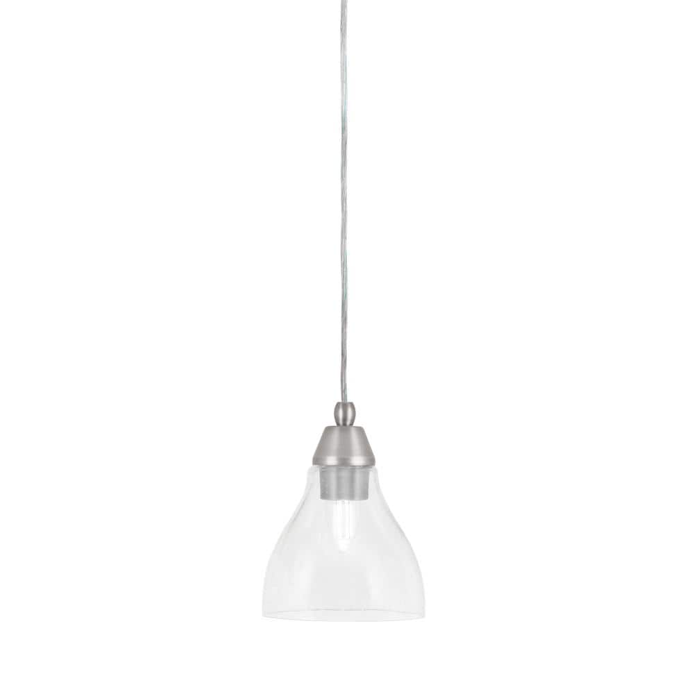 Bryson 6.25 in. 1-Light Brushed Nickel Cord Pendant Light with 6.25 in. Cle