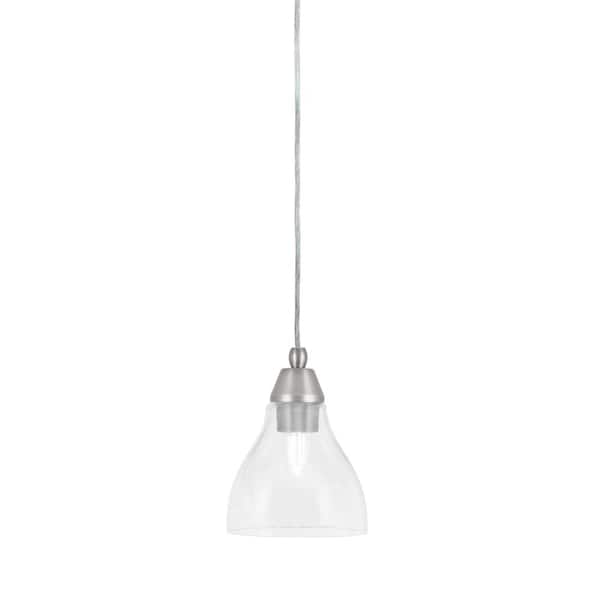 Unbranded Bryson 6.25 in. 1-Light Brushed Nickel Cord Pendant Light with 6.25 in. Clear Bubble Glass Shade, no bulb included