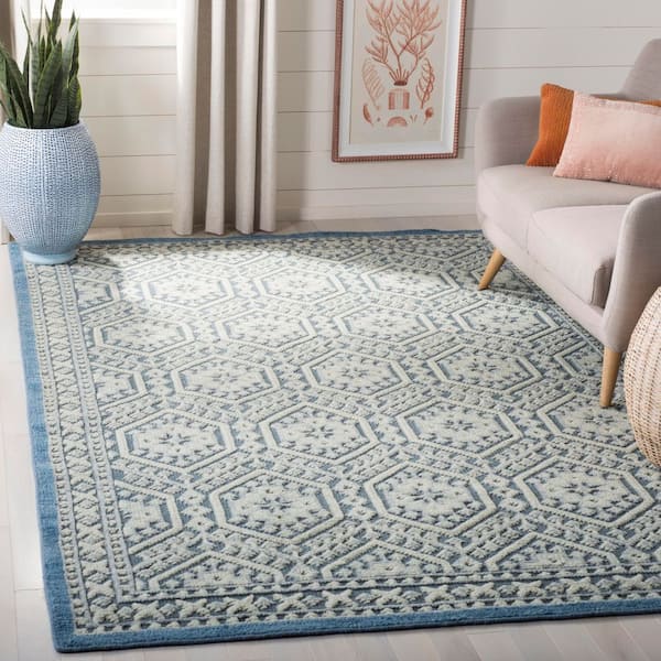 Paseo 9 ft. x 12 ft. Blue Geometric Oriental Area Rug