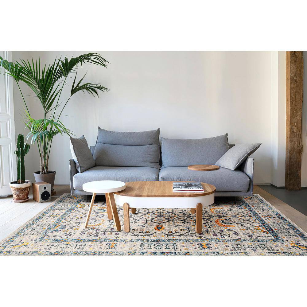 Uptown Bohemian Ivory & Yellow 8'10"x11'10" Synthetic Area Rug