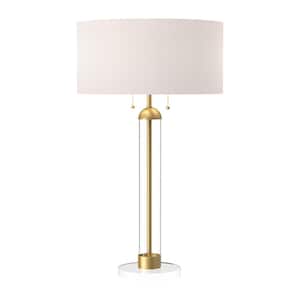 Sasha 18 in. 2-Light 60-Watt Brushed Gold/White Linen Modern Table Lamp