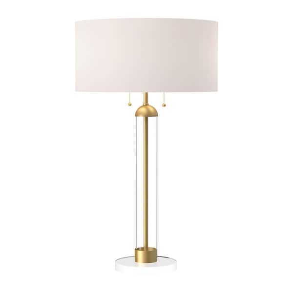 Alora Mood Sasha 18 in. 2-Light 60-Watt Brushed Gold/White Linen Modern Table Lamp