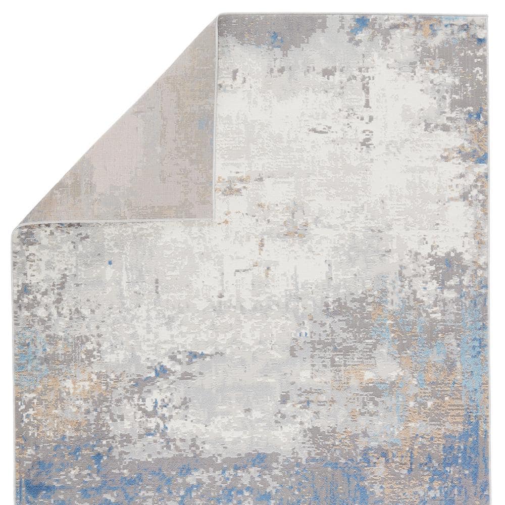 Grotto 3' x 12' Gray Blue Abstract Wool Runner Rug
