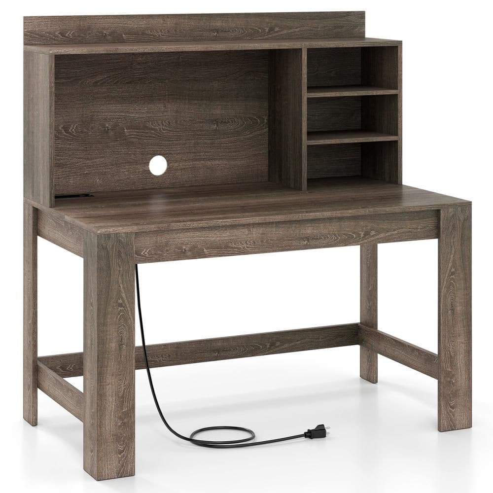 Computer Desk with Hutch 2-Power Outlets USB and Type-C charging Ports 3-Shelves - Thumbnail 2