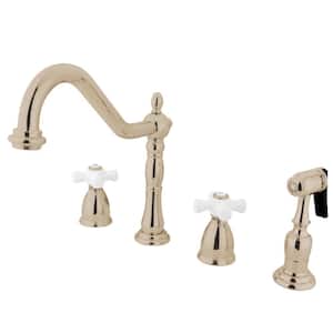 Heritage 2-Handle Standard Kitchen Faucet with Side Sprayer in Polished Nickel