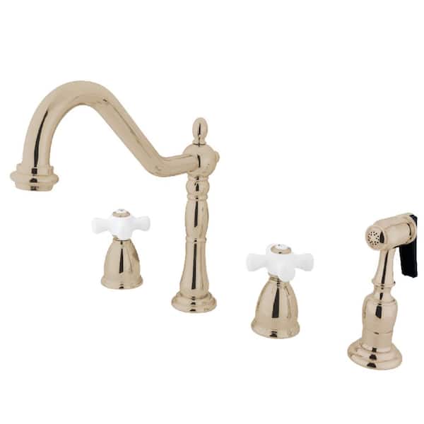 Kingston Brass Heritage 2-Handle Standard Kitchen Faucet with Side Sprayer in Polished Nickel
