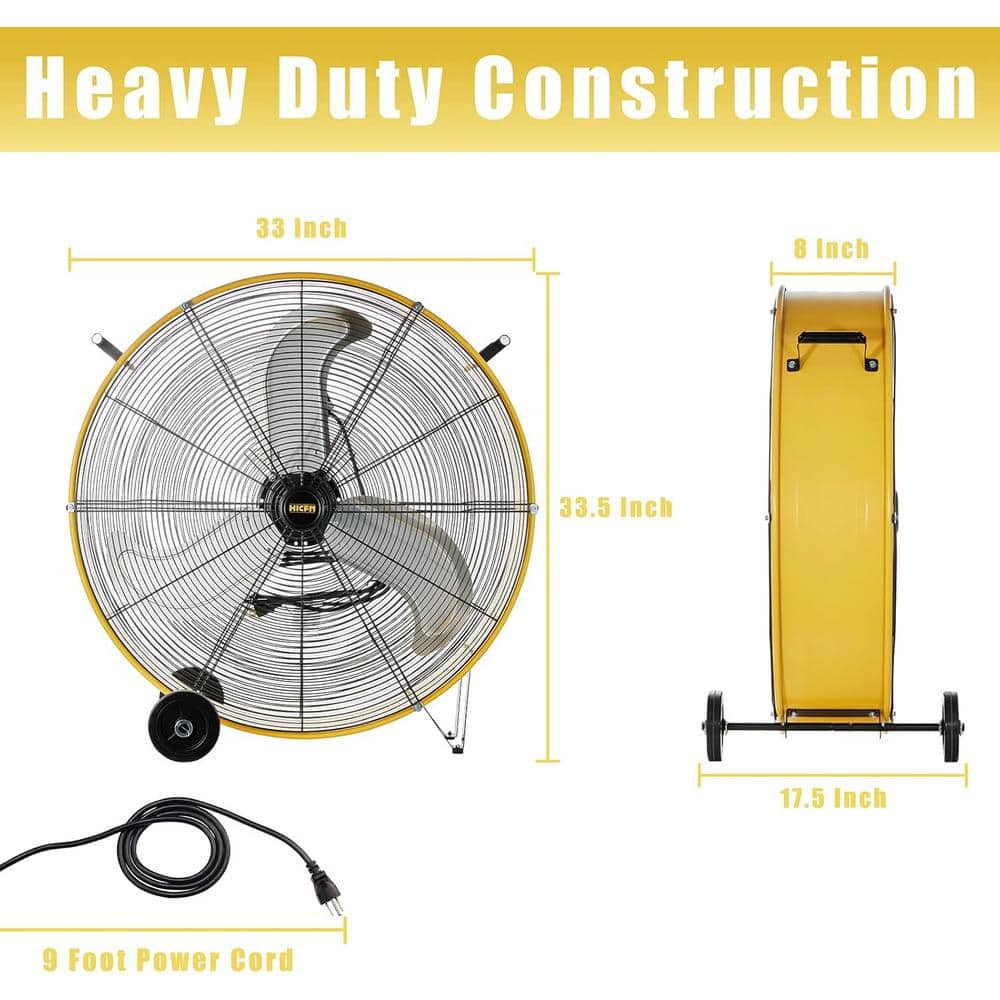 30 Inch Yellow High Velocity Aluminum Drum Floor Fan