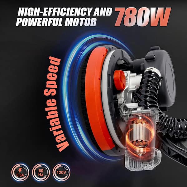 780W 68.4 in. Adjustable Drywall Sander with Variable Speeds, Multi-Position Rotating Head, Foldable