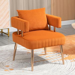 Orange Velvet Upholstered Armchair Accent Side Chair Leisure Single Chair with Golden Legs Include Pillow