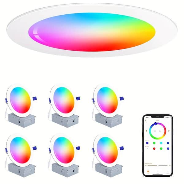6 Pack Smart LED Recessed Lighting 6 Inch Ultra-Thin WiFi Canless Downlight, Alexa Google Assistant Compatible, ETL&FCC