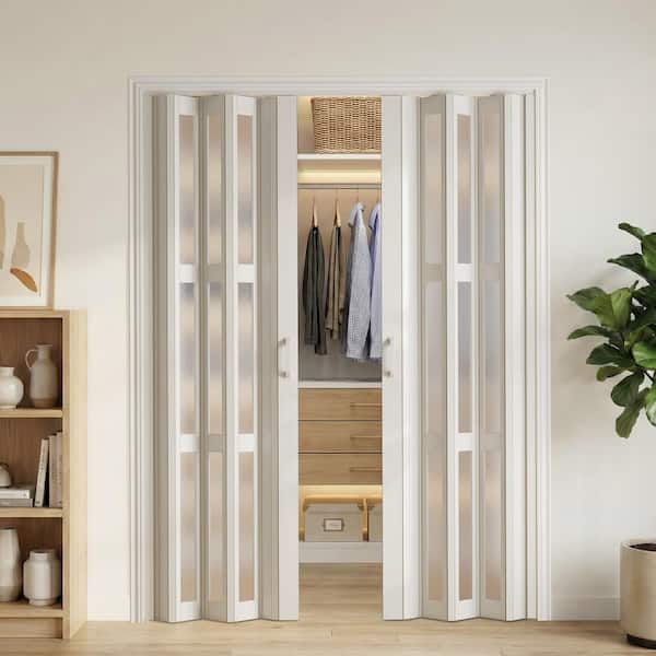 GOLDENPOLEY 60 in. x 80 in. White Oak Finished 3 Lite Frosted