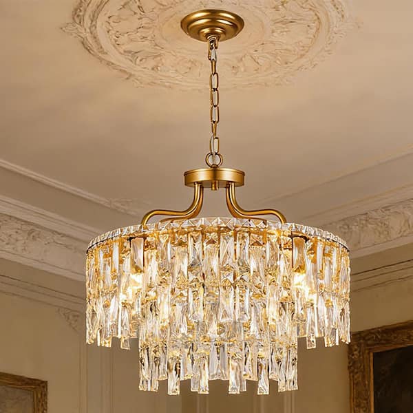 6 Lights Luxury Gold Crystal Chandelier, Modern Ceiling Light Fixture for Dining Room, Pendant Light for Living Room