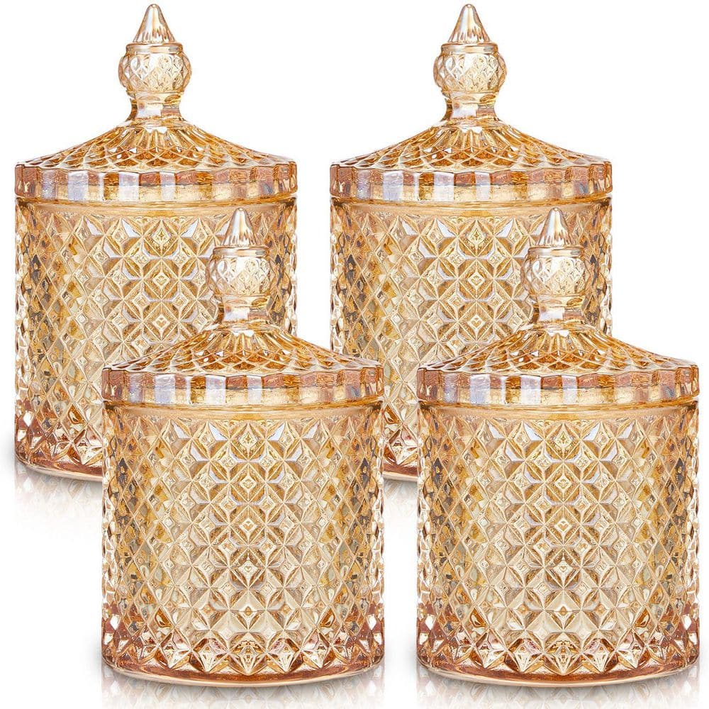 4-Piece Amber Diamond Design Crystal Glass Decorative Storage Jars Set with Lids for Home Organizing price history on PriceWatchPro