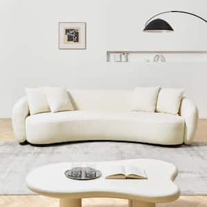 47.24 in. Flared Arm Teddy Fabric Curved Half Moon Sofa in. White
