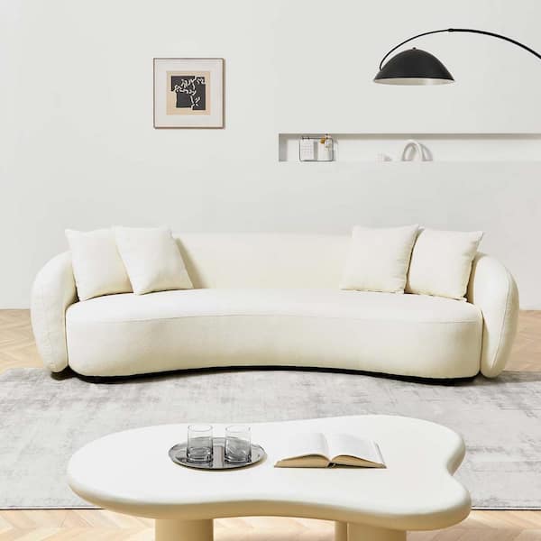 wetiny 47.24 in. Flared Arm Teddy Fabric Curved Half Moon Sofa in. White
