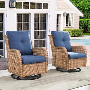 Outdoor Swivel Yellow Wicker Outdoor Rocking Chair with CushionGuard Blue Cushions Patio (Set 2-Pack)