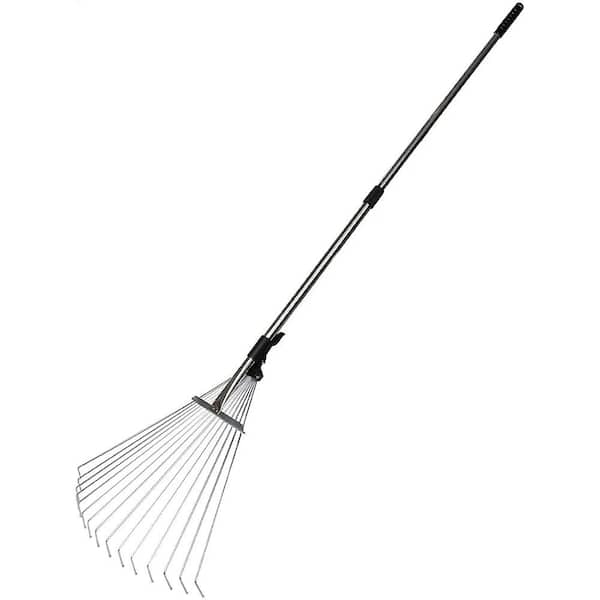 Misopily 62.6 in. Steel Adjustable Handle Garden Leaf Rake with Non-Slip Telescopic Handle, Sturdy and Durable Leaf Rake