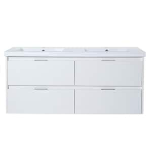 47.6 in. W x 18.3 in. D x 21.3 in. H Wall-Mounted Bath Vanity in White with White Resin Vanity Top