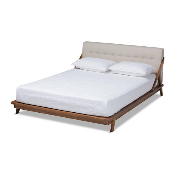 Baxton Studio Sante Beige and Walnut Queen Platform Bed 156 9291