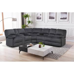 221 in. Sofa with Massage Recliner, 100% Microfiber 3-Piece Set, Cup Holder and Storage Function
