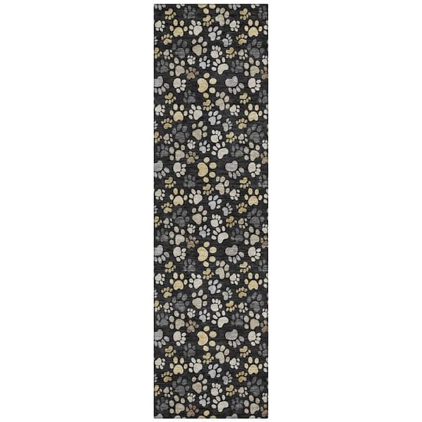 Chantille Machine Washable Indoor/Outdoor Abstract ACN3061 Black 2 ft. x 7 ft. Runner Rug